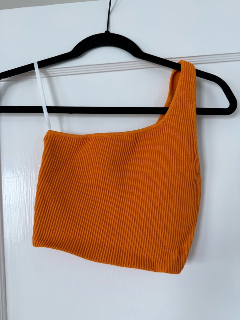 Babaton Ribbed One-Shoulder Crop Top in Bright Orange